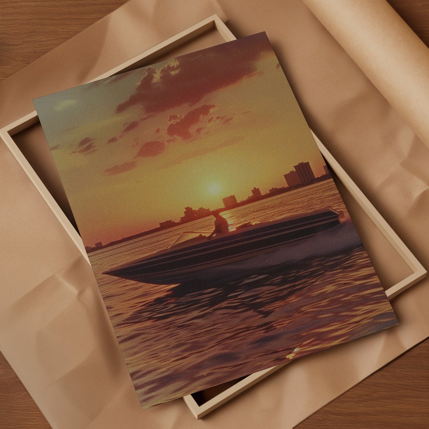 Miami Poster - Speedboat sunset